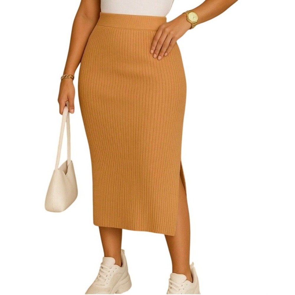 Gianni Bini Women's Madi Knit Loungewear High Waist Midi Skirt Tan Size XL NWT